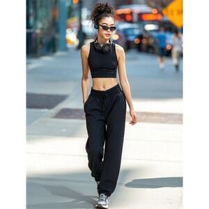 2/$30 Abercrombie‎ & Fitch Pants M Black Cuffed Elastic Waist Lyocell High Waist
